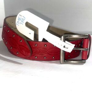Beautiful NEW Embossed RED Faux Leather Belt Womens Studded Western